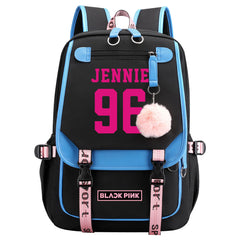 Kpop Blackpink JENNIE Waterproof Backpack School Notebook Travel Bag USB Charging