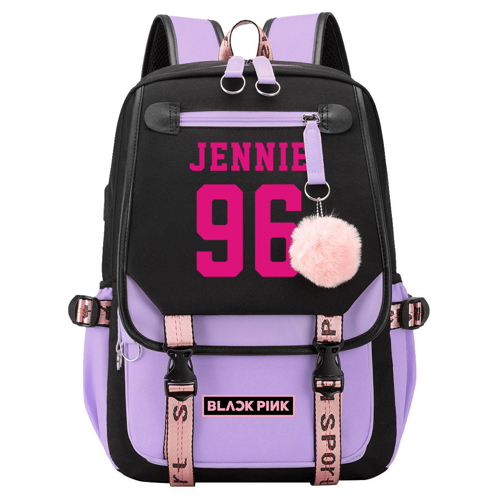 Kpop Blackpink JENNIE Waterproof Backpack School Notebook Travel Bag USB Charging
