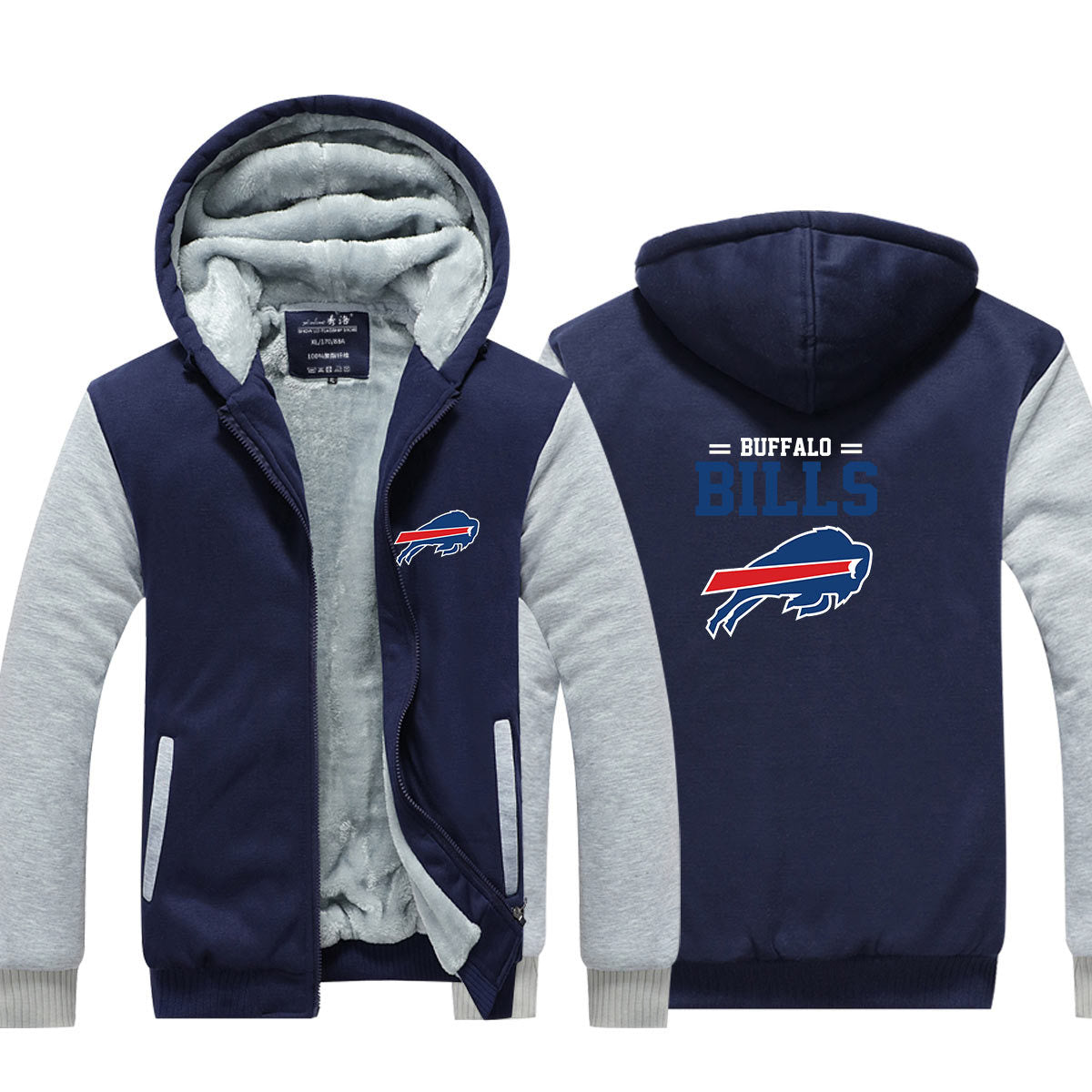 Buffalo Football Bills Unisex Lined Hoodie Fleece Sweatshirt Full Zipper Hooded Thicken Jacket