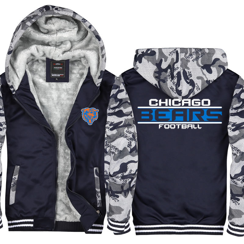 Chicago Football Team Bears Unisex Lined Hoodie Fleece Sweatshirt Full Zipper Hooded Thicken Jacket