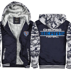 Chicago Football Team Bears Unisex Lined Hoodie Fleece Sweatshirt Full Zipper Hooded Thicken Jacket