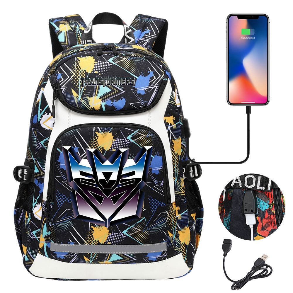 Transformers USB Charging Backpack School Notebook Travel Bags