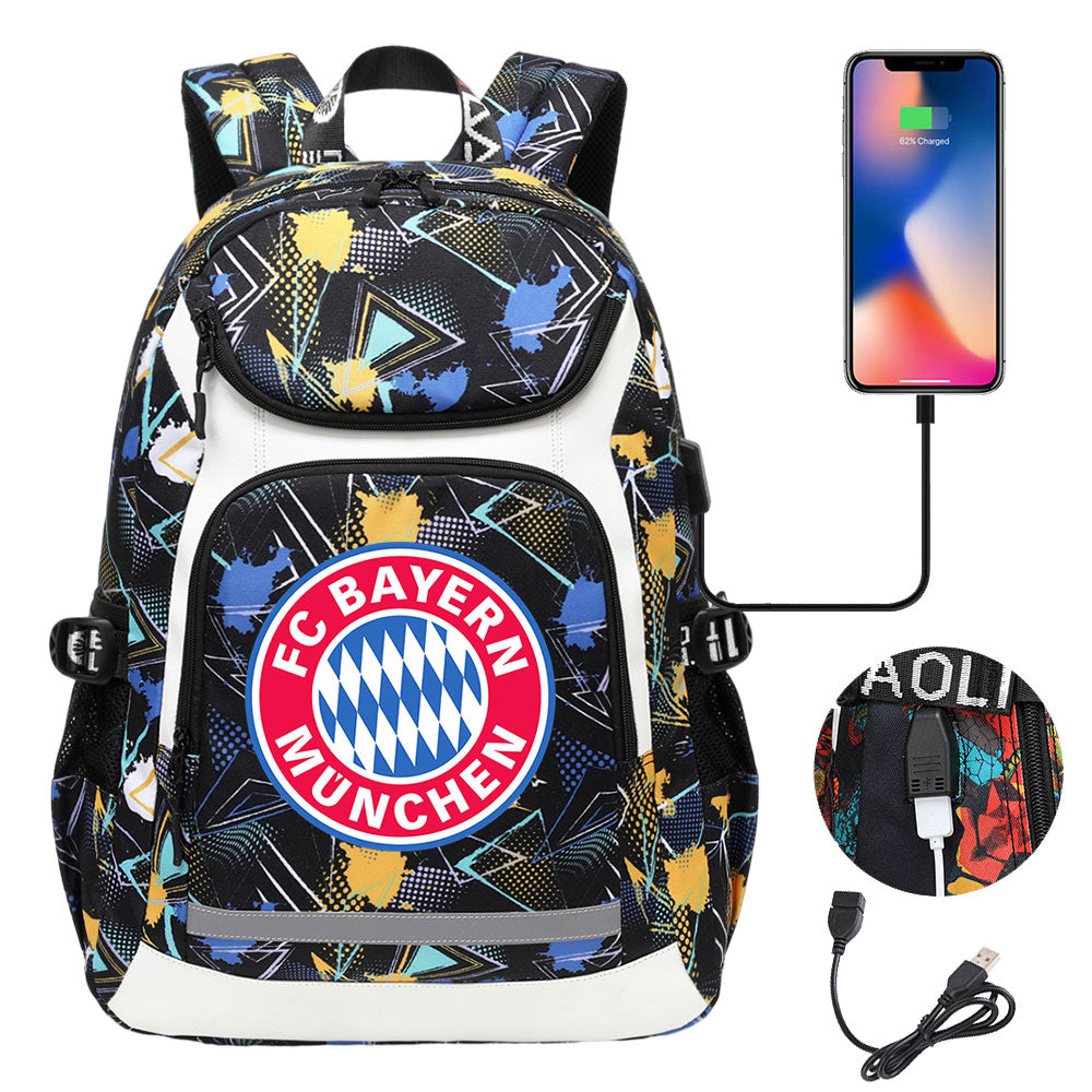 Bayern Munich Football Club USB Charging Backpack School Notebook Travel Bags