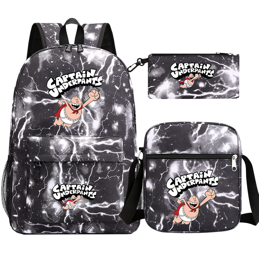 Captain Underpants Printed Schoolbag Backpack Shoulder Bag Pencil Bag 3pcs set for Kids Students