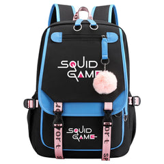Squid Game Waterproof Backpack School Notebook Travel Bags USB Charging