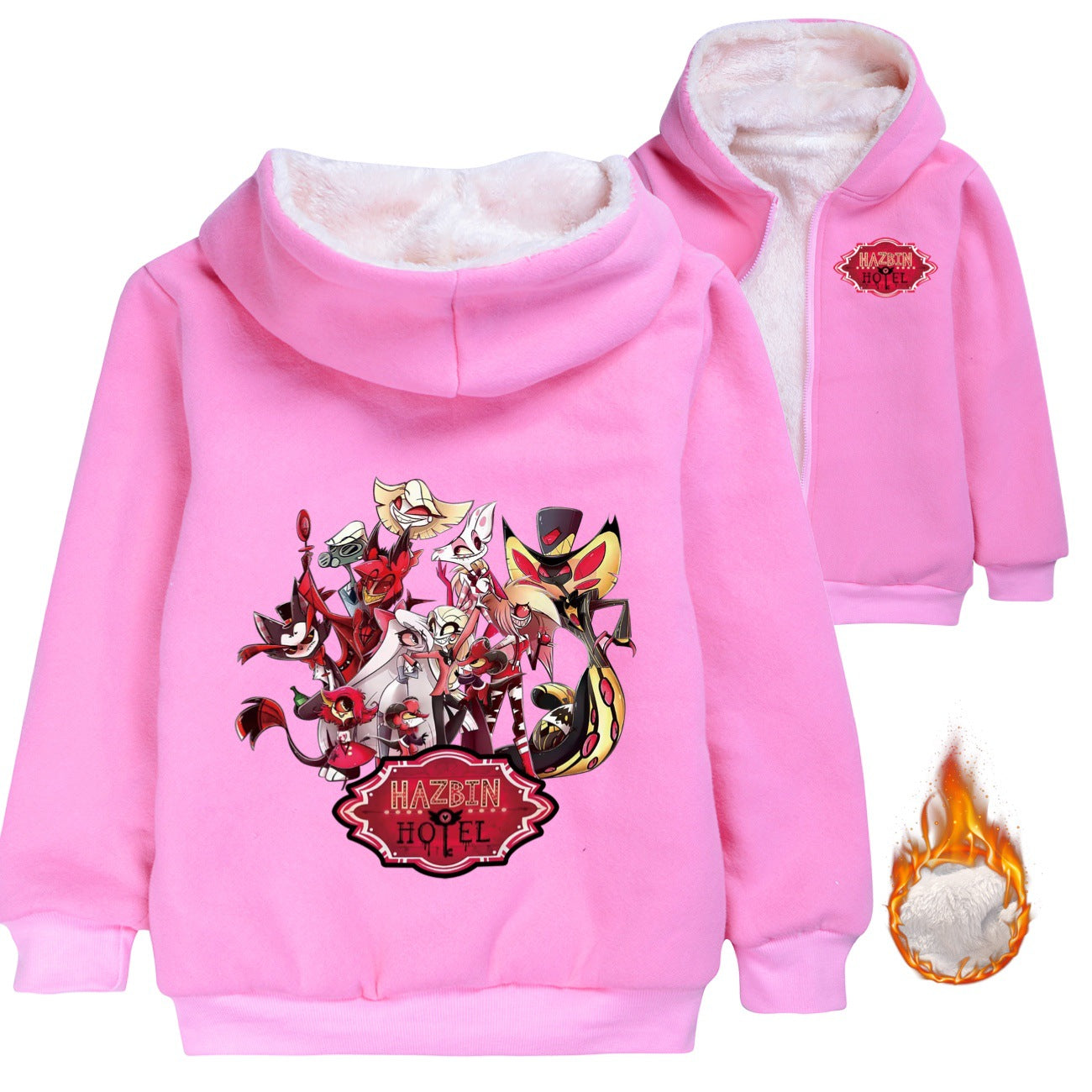 Hazbin Hotel Superstar Sherpa Lined Hoodie Fleece Sweatshirt Full Zip Hooded Jacket for Kids