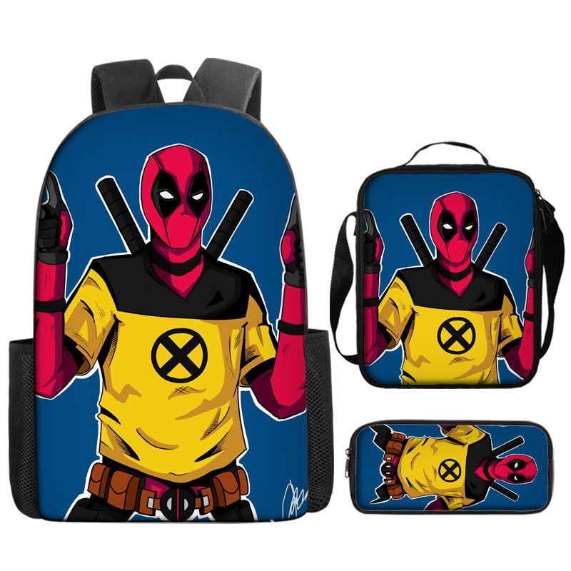 Deadpool Full Printed Backpack Schoolbag Travel Notebook Bag Lunch Bag Pencil Bag for Kids Students 3PCS