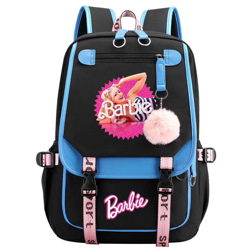 Pink Barbie  Waterproof Backpack School Notebook Travel Bags USB Charging