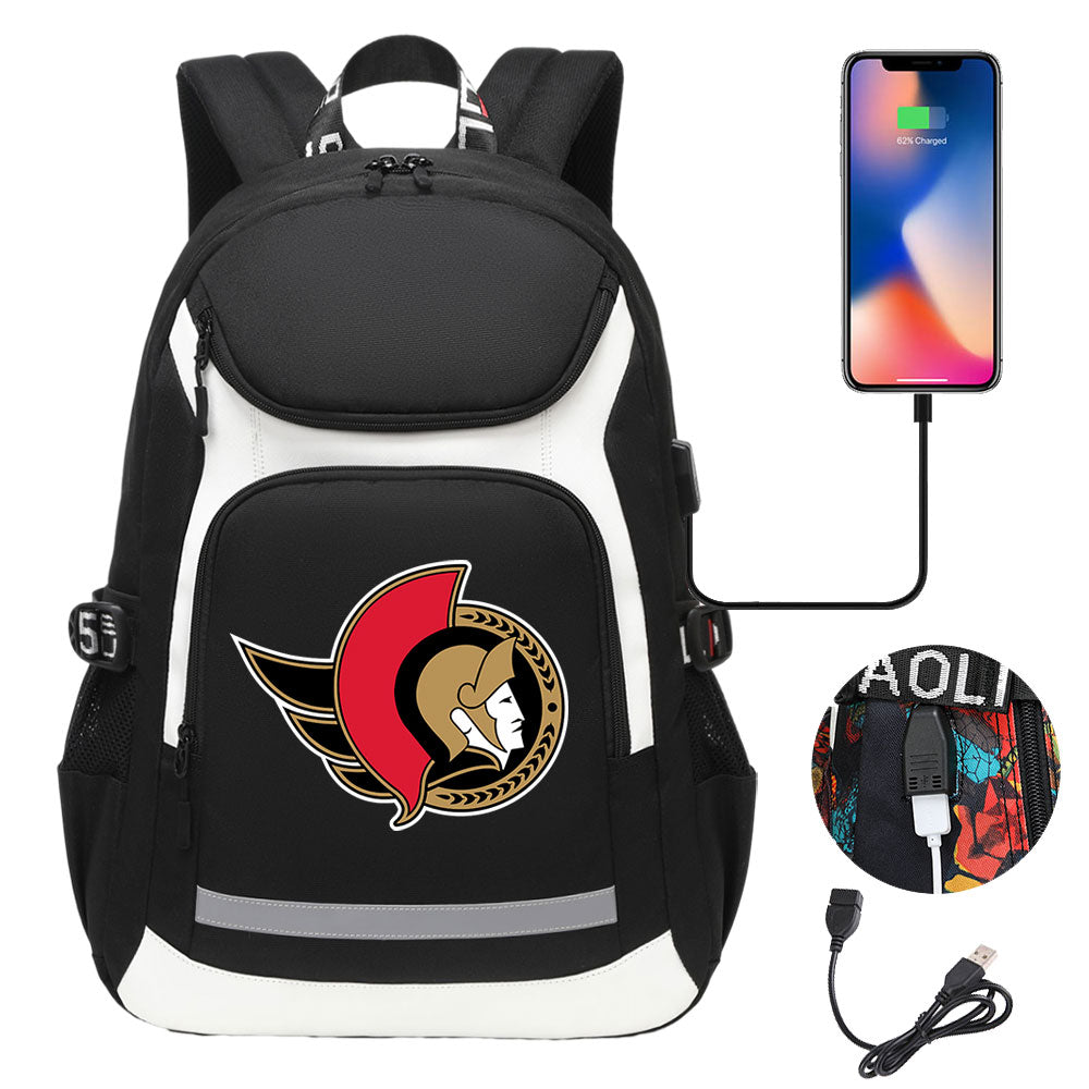 Seattle Kraken Boston Bruins Ottawa Senators Detroit Red Wings Buffalo Sabres USB Charging Backpack School Notebook Travel Bags