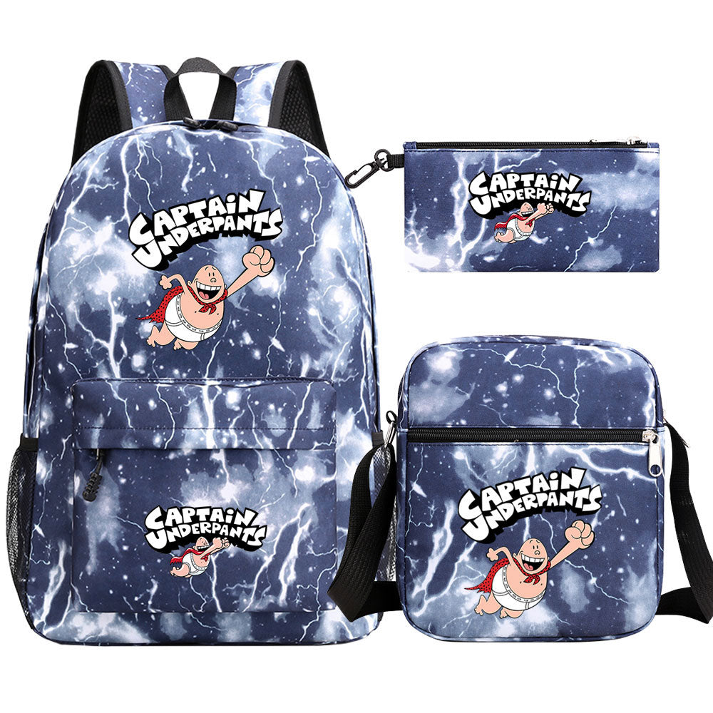 Captain Underpants Printed Schoolbag Backpack Shoulder Bag Pencil Bag 3pcs set for Kids Students