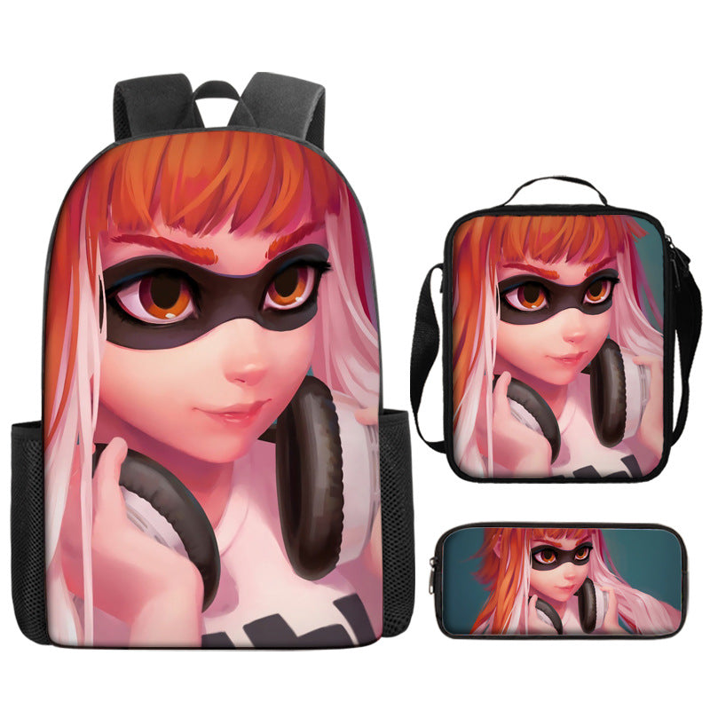 Splatoon Full Printed Backpack Schoolbag Travel Notebook Bag Lunch Bag Pencil Bag for Kids Students 3PCS