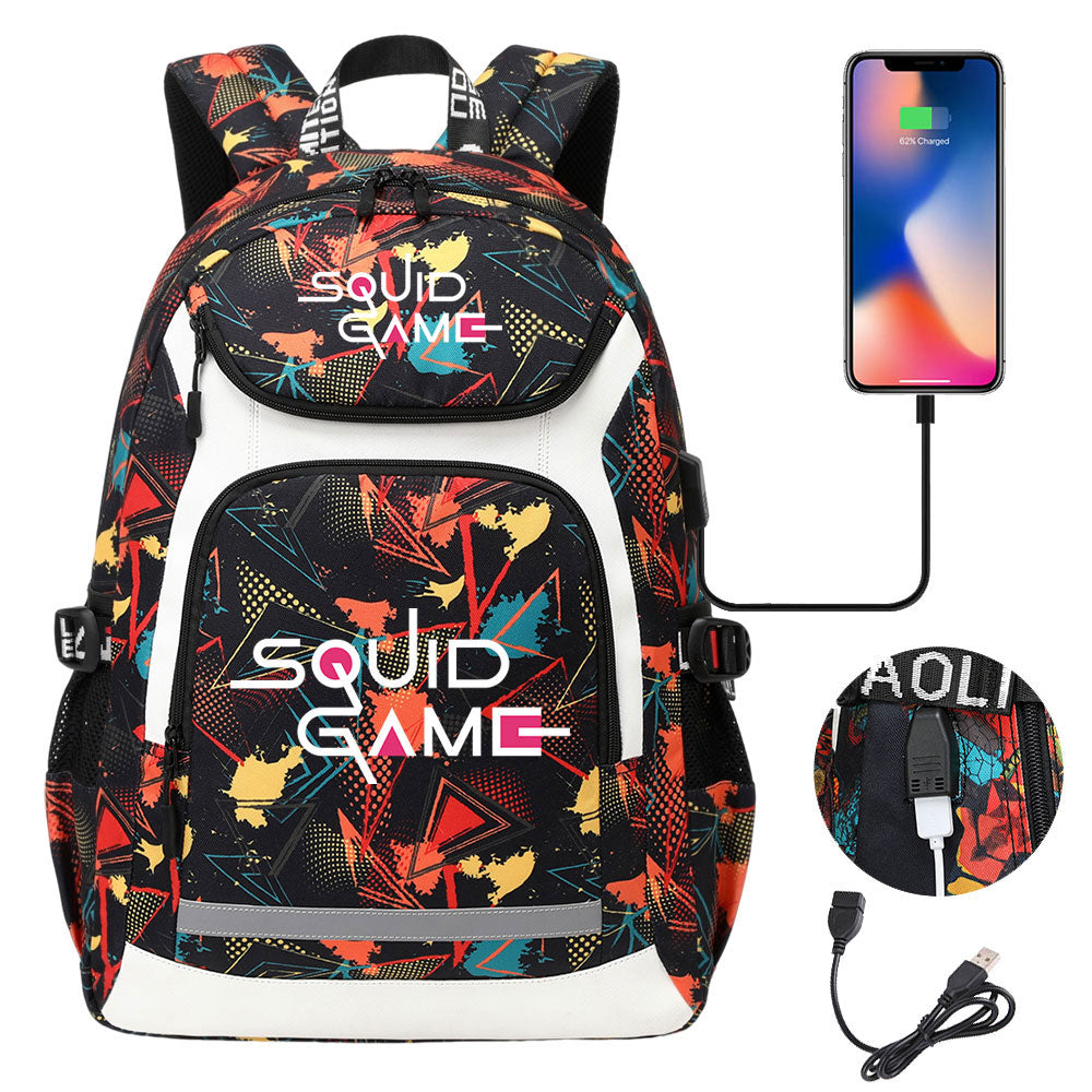 Squid Game USB Charging Backpack School Notebook Travel Bags