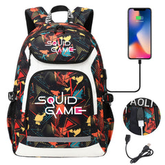 Squid Game USB Charging Backpack School Notebook Travel Bags