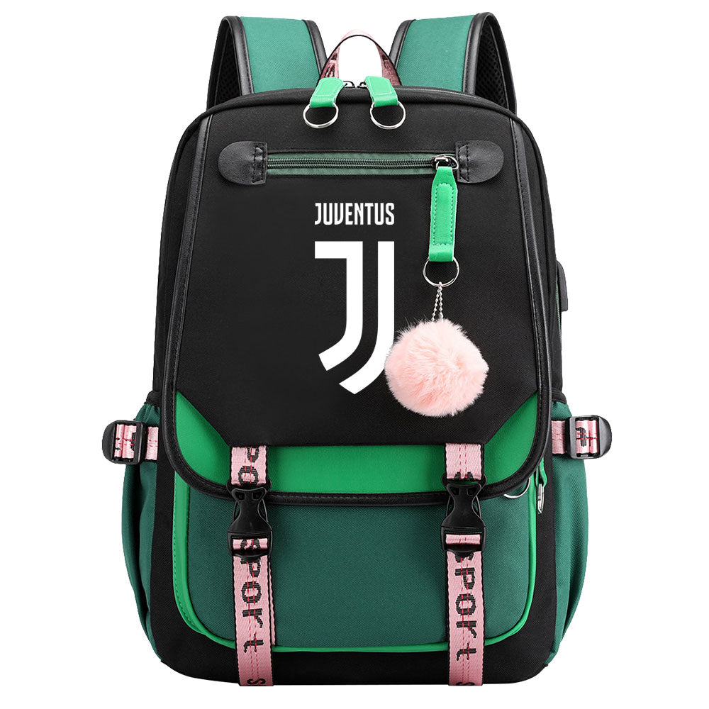 Juventus Football Club Waterproof Backpack School Notebook Travel Bags USB Charging