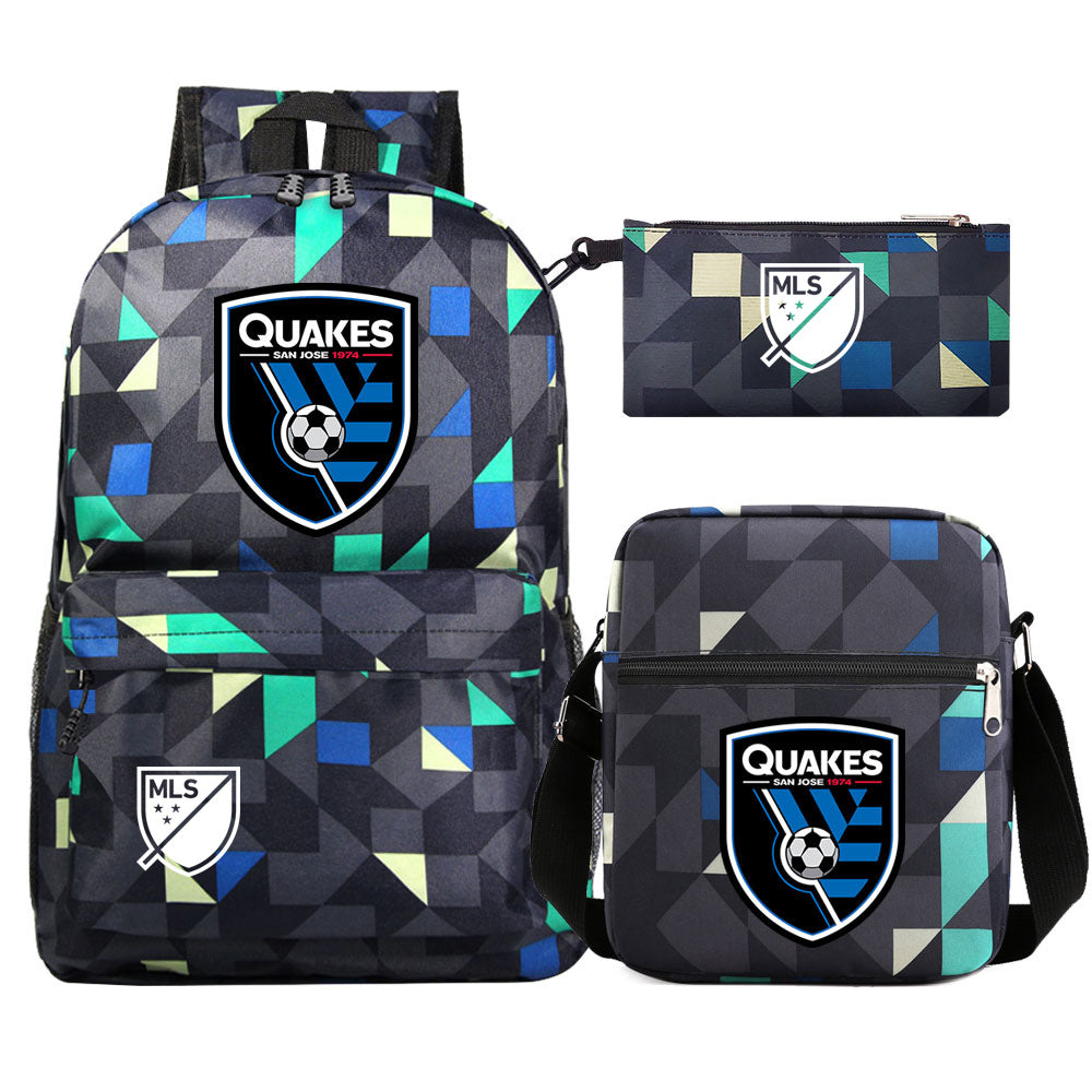 San Jose Earthquakes Soccer Printed Schoolbag Backpack Shoulder Bag Pencil Bag 3pcs set for Kids Students
