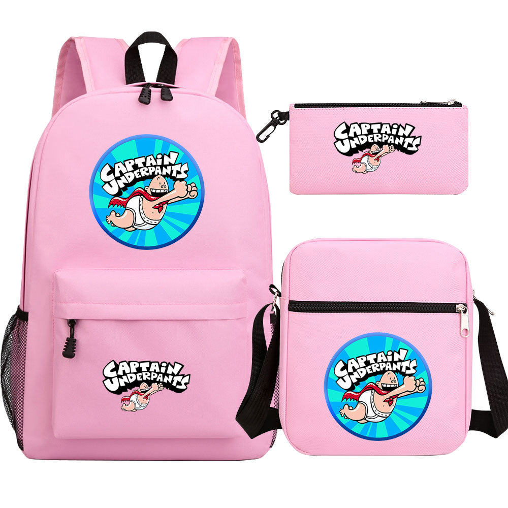 Captain Underpants Printed Schoolbag Backpack Shoulder Bag Pencil Bag 3pcs set for Kids Students