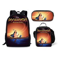 Pocahontas Backpack Schoolbag Lunch Bag Pencil Bag for Kids Students 3PCS