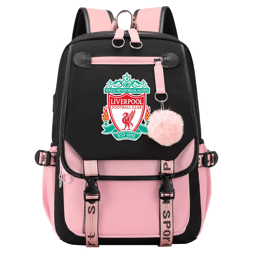 Liverpool Football Club Waterproof Backpack School Notebook Travel Bags USB Charging