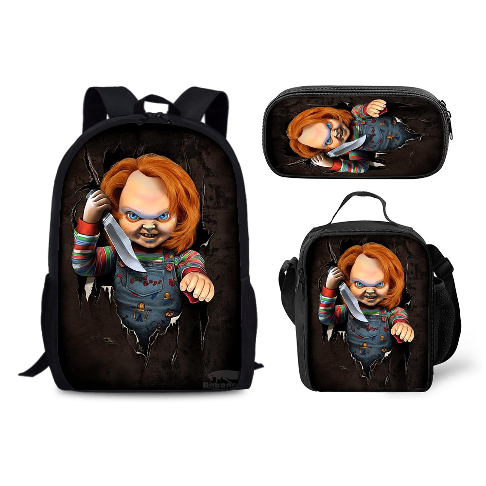 Child's Play Chucky Backpack Schoolbag Lunch Bag Pencil Bag for Kids Students 3PCS