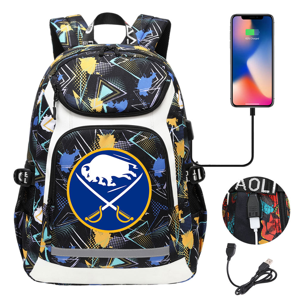 Seattle Kraken Boston Bruins Ottawa Senators Detroit Red Wings Buffalo Sabres USB Charging Backpack School Notebook Travel Bags