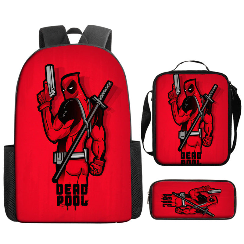 Deadpool Full Printed Backpack Schoolbag Travel Notebook Bag Lunch Bag Pencil Bag for Kids Students 3PCS