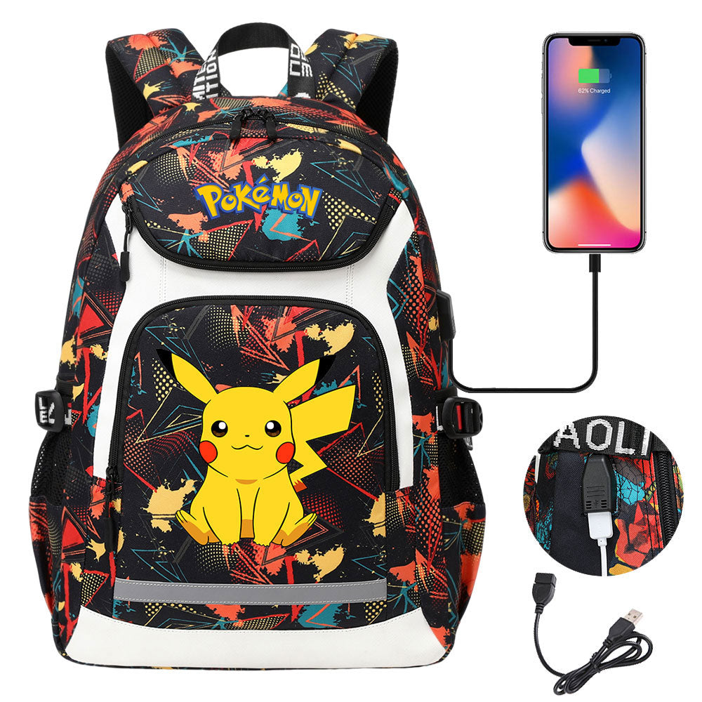 Pikachu USB Charging Backpack School Notebook Travel Bags