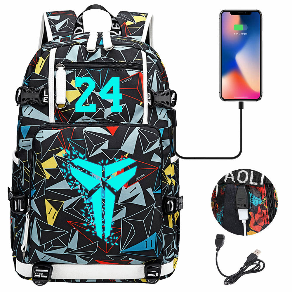 Kobe Black Mamba Curry Bucks USB Charging Backpack School Notebook Travel Bags Basketball Bag