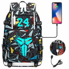 Kobe Black Mamba Curry Bucks USB Charging Backpack School Notebook Travel Bags Basketball Bag
