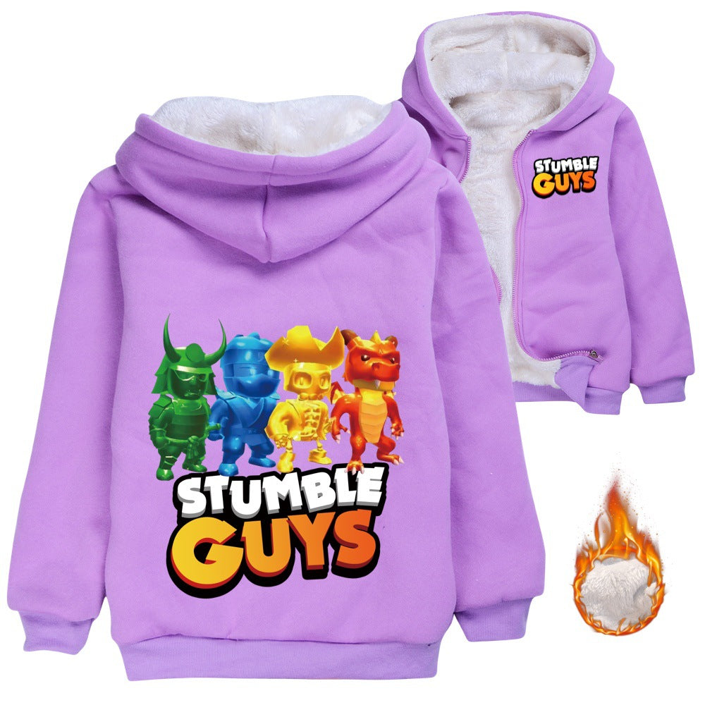 Stumble Guys Sherpa Lined Hoodie Fleece Sweatshirt Full Zip Hooded Jacket for Kids