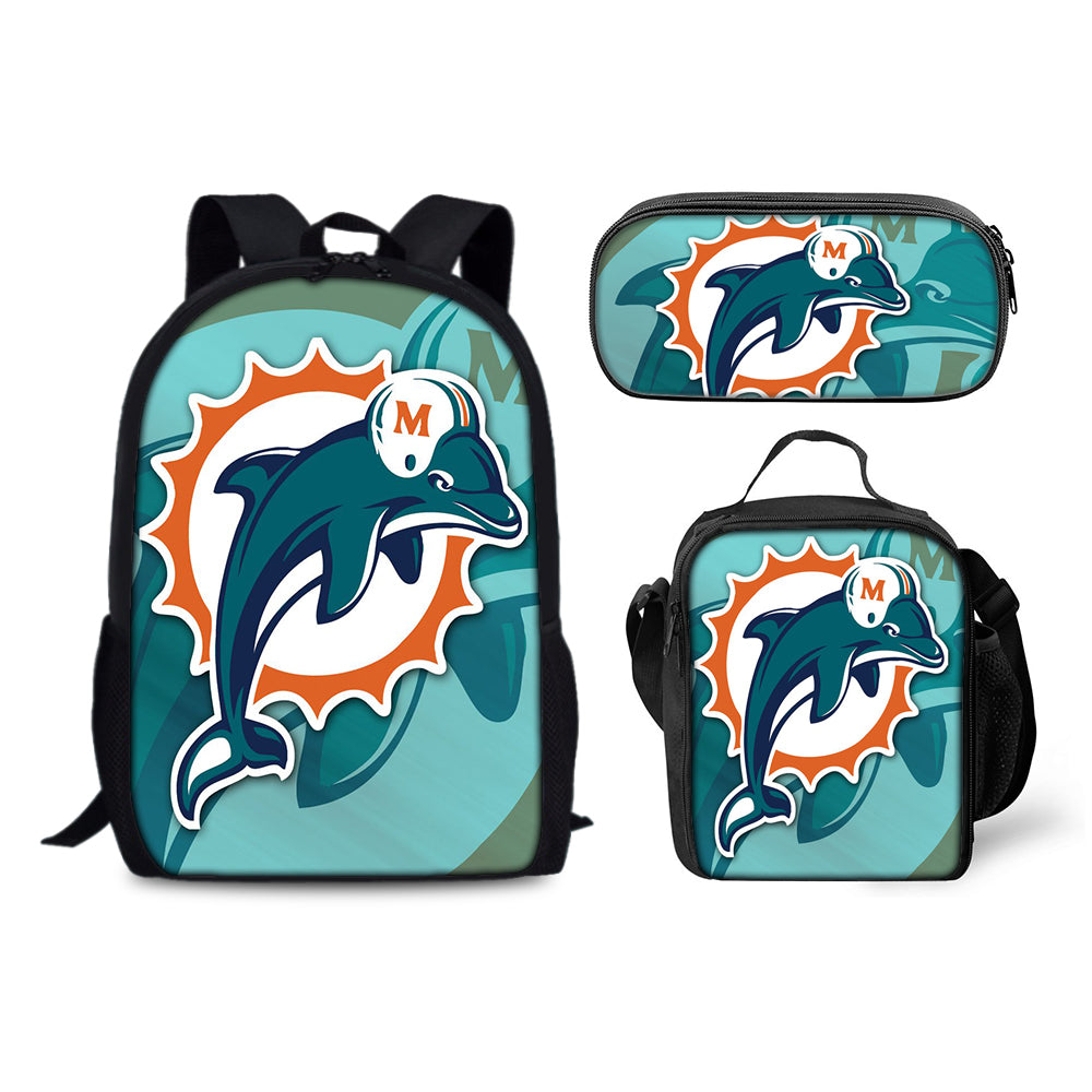 Miami Dolphins Football Team Backpack Schoolbag Lunch Bag Pencil Bag for Kids Students 3PCS