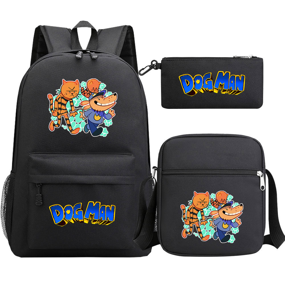 Dog Man Printed Schoolbag Backpack Shoulder Bag Pencil Bag 3pcs set for Kids Students