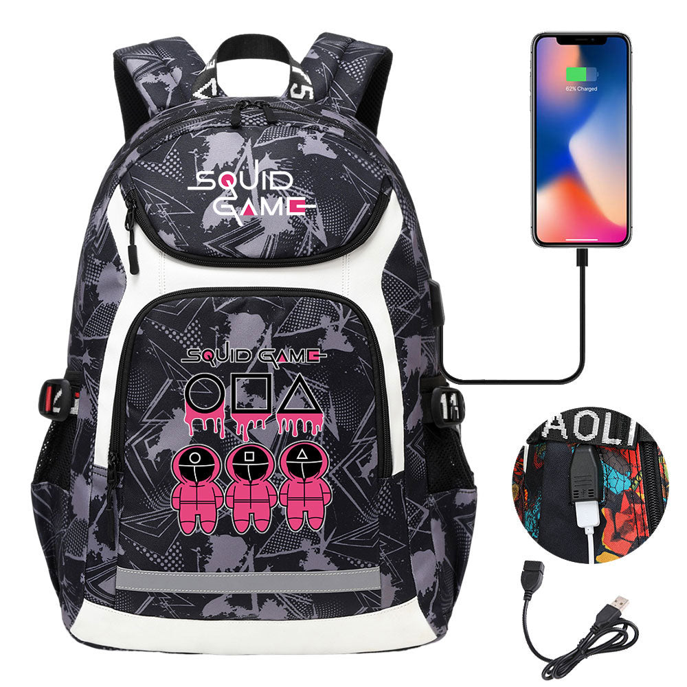 Squid Game USB Charging Backpack School Notebook Travel Bags
