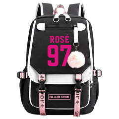 Kpop Blackpink ROSE Waterproof Backpack School Notebook Travel Bag USB Charging