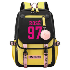 Kpop Blackpink ROSE Waterproof Backpack School Notebook Travel Bag USB Charging