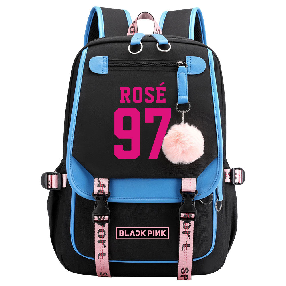 Kpop Blackpink ROSE Waterproof Backpack School Notebook Travel Bag USB Charging