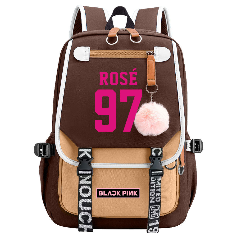Kpop Blackpink ROSE Waterproof Backpack School Notebook Travel Bag USB Charging