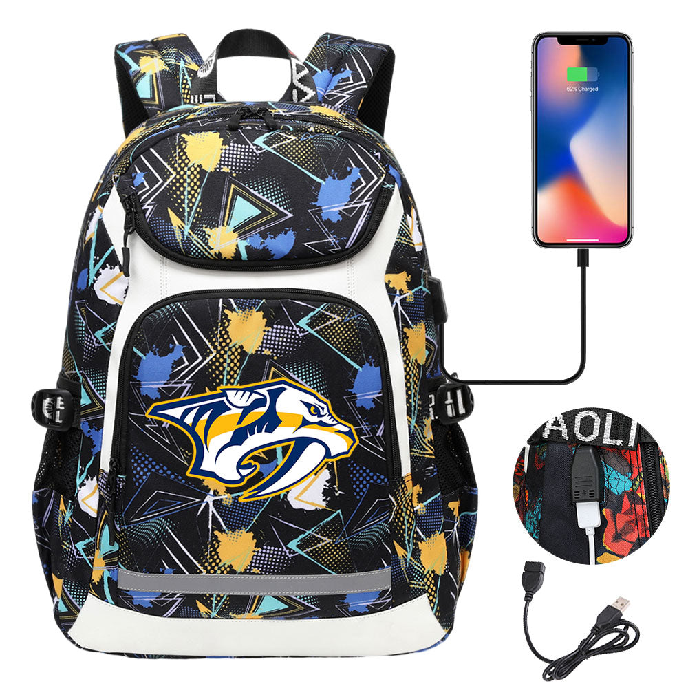 San Jose Sharks Nashville Predators Calgary Flames St. Louis Blues Minnesota wild USB Charging Backpack School Notebook Travel Bags