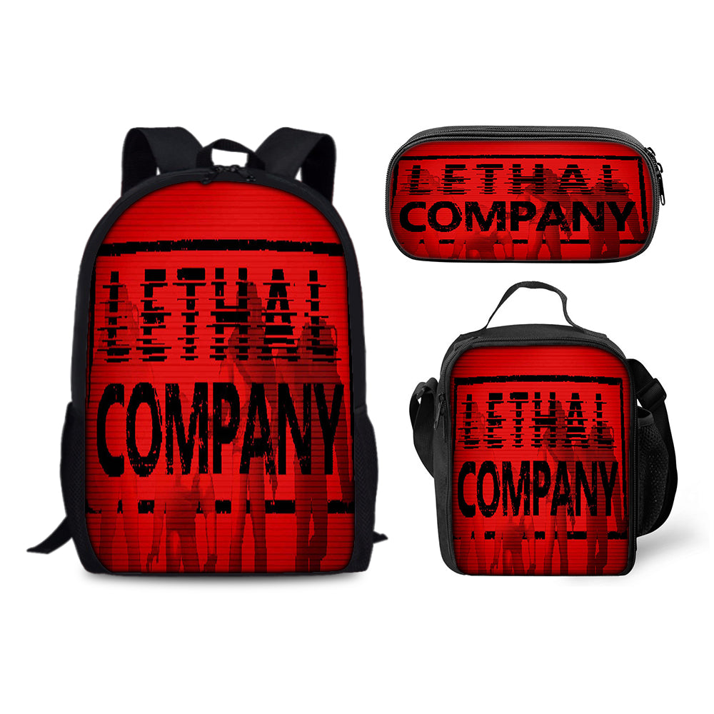 Lethal Company Backpack Schoolbag Lunch Bag Pencil Bag for Kids Students 3PCS