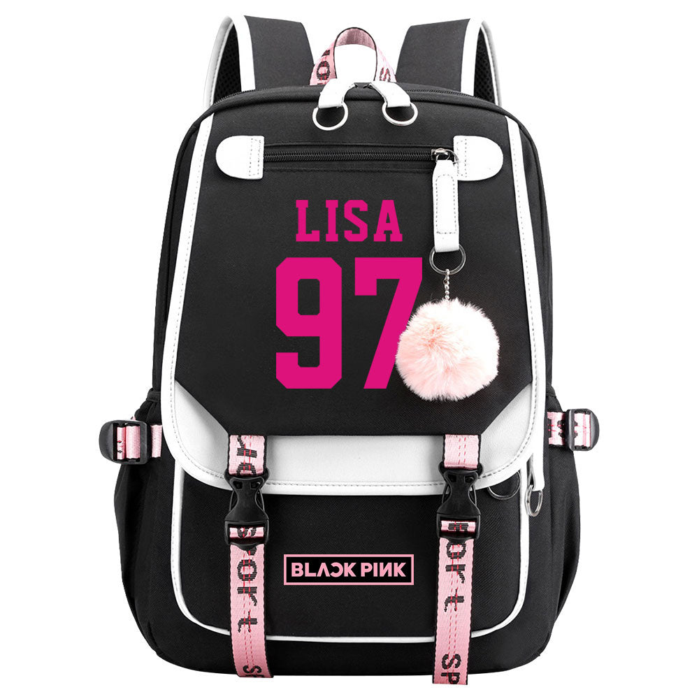 Kpop Blackpink LISA Waterproof Backpack School Notebook Travel Bag USB Charging