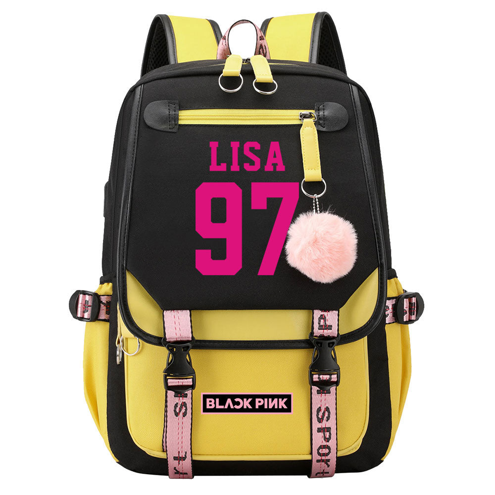 Kpop Blackpink LISA Waterproof Backpack School Notebook Travel Bag USB Charging