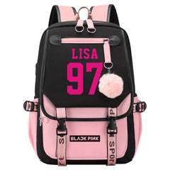 Kpop Blackpink LISA Waterproof Backpack School Notebook Travel Bag USB Charging