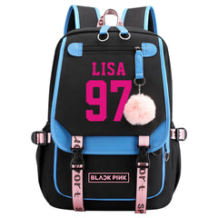 Kpop Blackpink LISA Waterproof Backpack School Notebook Travel Bag USB Charging