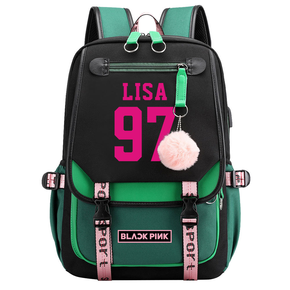 Kpop Blackpink LISA Waterproof Backpack School Notebook Travel Bag USB Charging