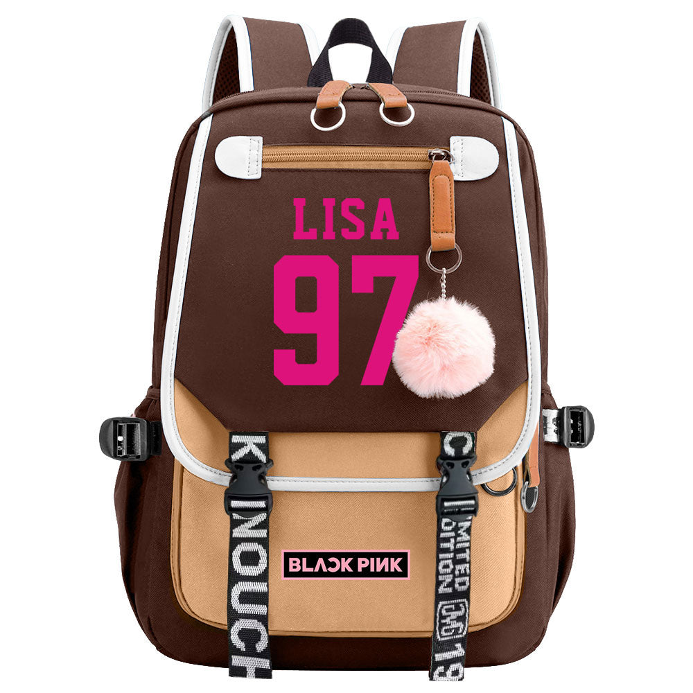 Kpop Blackpink LISA Waterproof Backpack School Notebook Travel Bag USB Charging