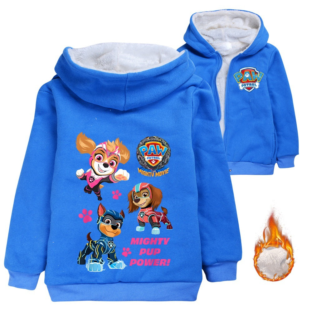 Paw Patrol Mighty Pups Sherpa Lined Hoodie Fleece Sweatshirt Full Zip Hooded Jacket for Kids