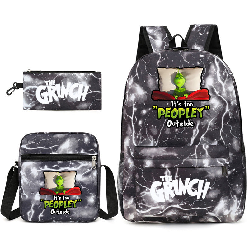 The Grinch Printed Schoolbag Backpack Shoulder Bag Pencil Bag 3pcs set for Kids Students