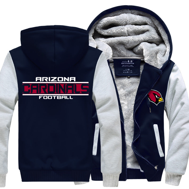 Arizona Football Team Cardinals Unisex Lined Hoodie Fleece Sweatshirt Full Zipper Hooded Thicken Jacket