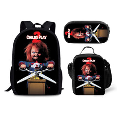 Child's Play Chucky Backpack Schoolbag Lunch Bag Pencil Bag for Kids Students 3PCS