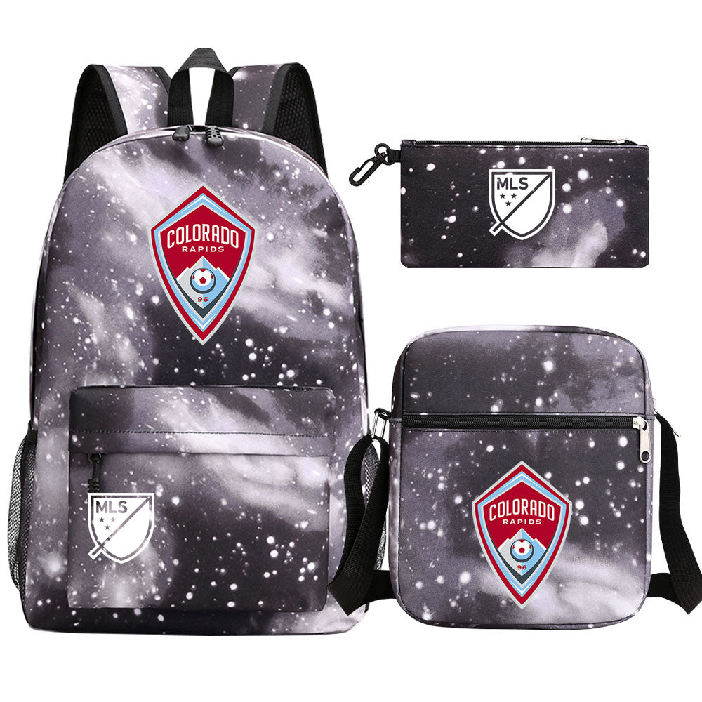 Colorado Soccer Rapids Printed Schoolbag Backpack Shoulder Bag Pencil Bag 3pcs set for Kids Students