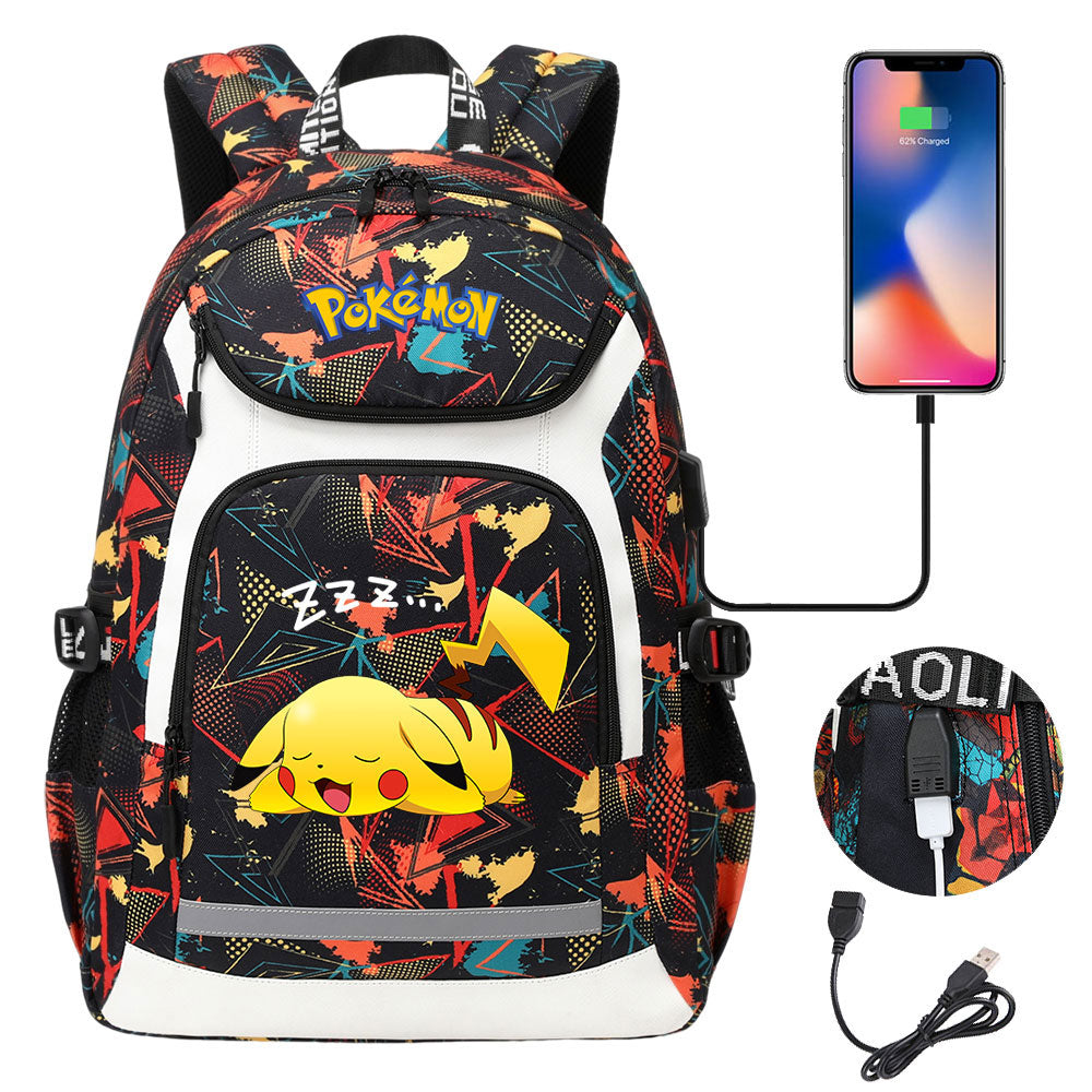 Pikachu USB Charging Backpack School Notebook Travel Bags